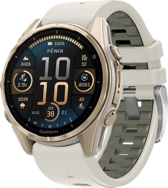 FFO2World Dubbelkleurige Siliconen Band in Fenix 8 Stijl - QuickFit 20mm - Zilver-Zandgrijs - Voor Garmin Fenix8 43MM/7S/7S pro/7S Solar/7S Sapphire Solar/6S/6S Pro/5S/5S Plus/instinct 2S/descent mk3 43mm/descent mk3i 43mm/Epix Pro 42MM