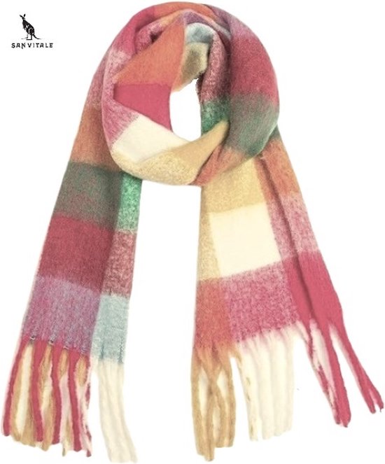 San Vitale® - 1.2 Luxe Winter Sjaal - Sjaal dames - Wol Mix - Omslagdoek - Geblokt - Multicolor