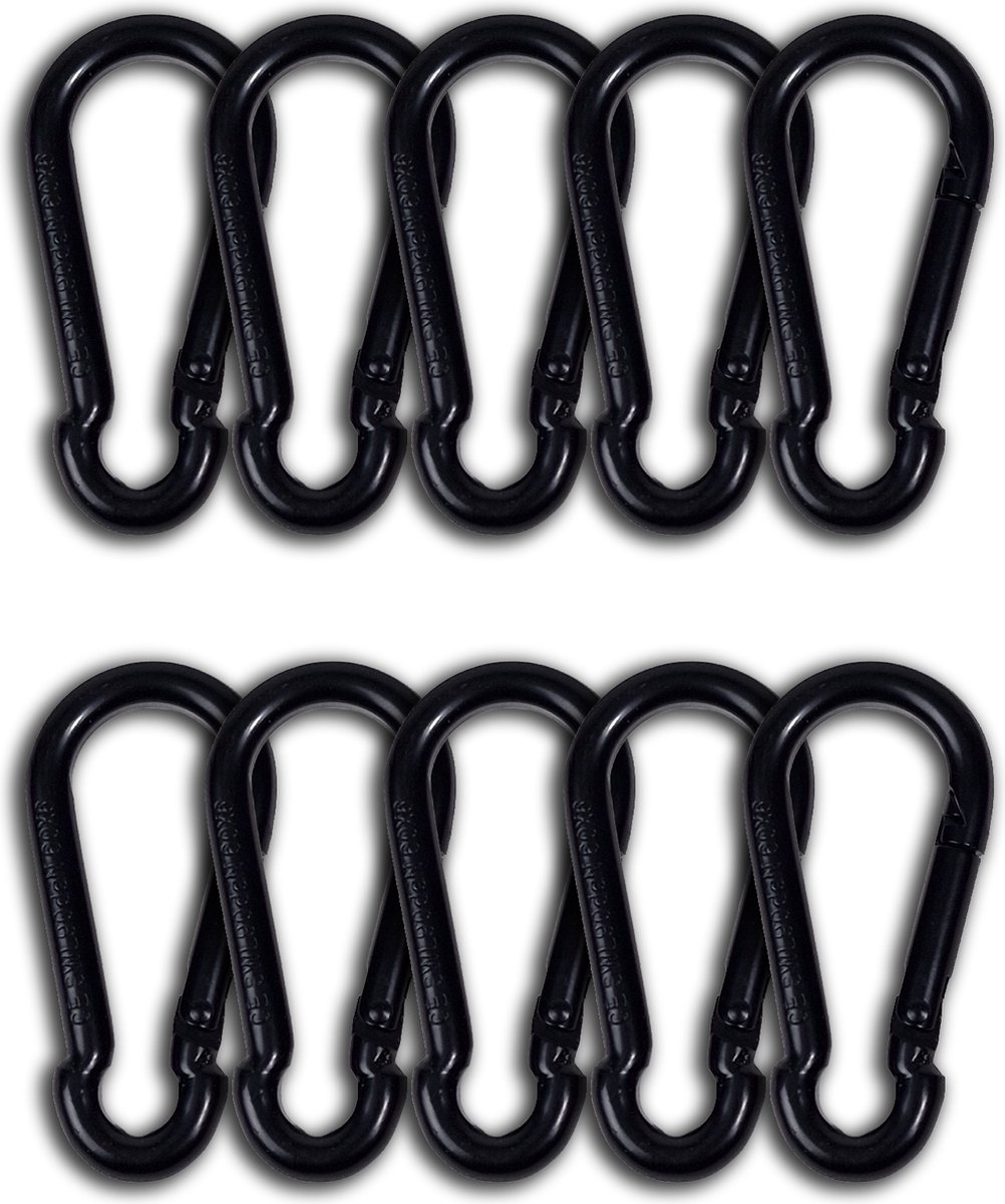 BCF-Products - Karabijnhaak - 6x60mm - 10 stuks - Zwart - Musketonhaak - Carabiner