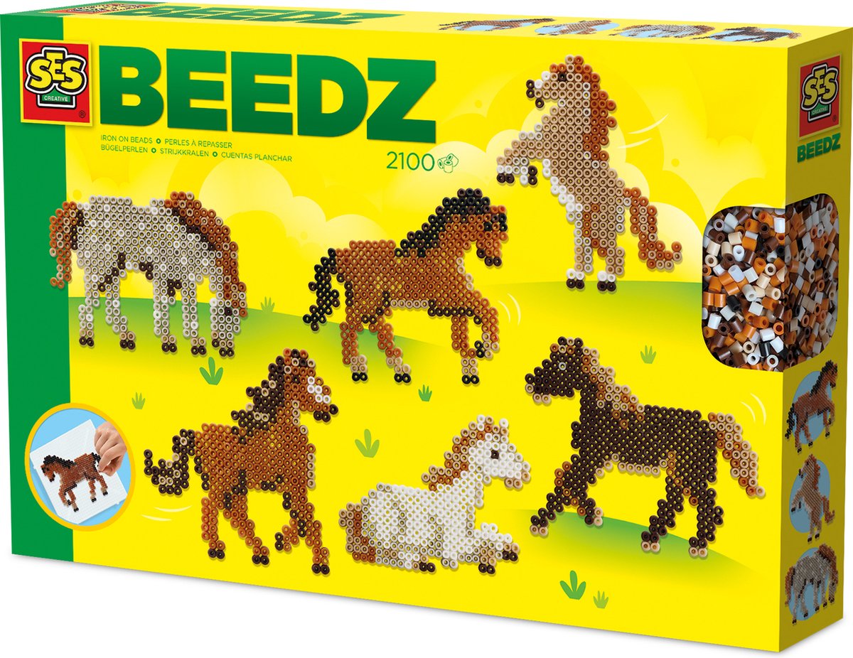 SES Creative - Beedz - Paarden - 2100 Strijkkralen met Grondplaten en Strijkvellen - Vanaf 5 Jaar