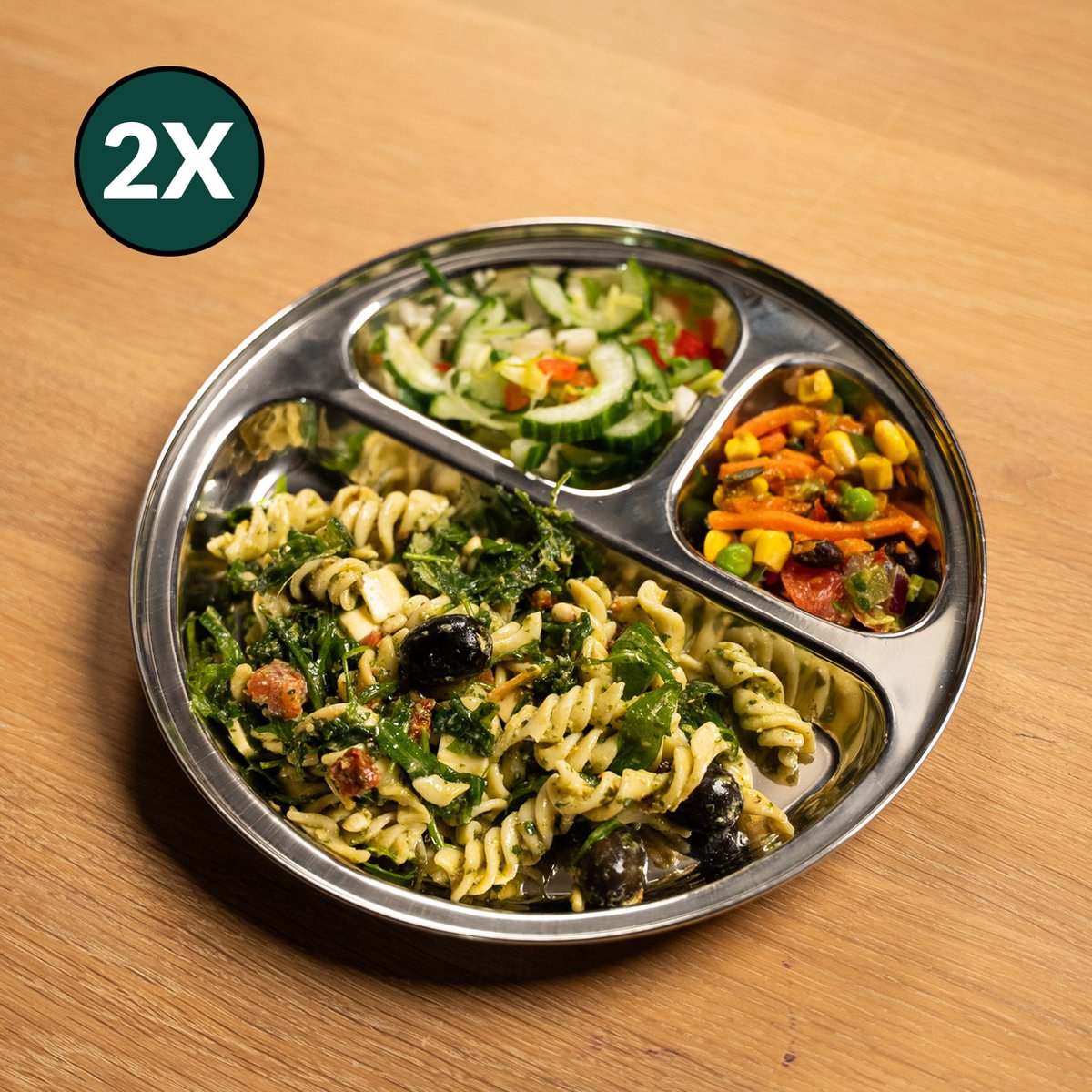 Goedkoopste RVS Kinderbord met vakjes - Set van 2 - Vakjesbord - Bento Bord - rond - BPA vrij - Talli