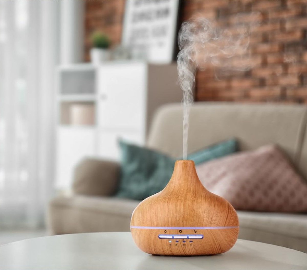 Grundig Aroma Diffuser Luchtbevochtiger 300ml- Elektrische Geurverspreider Met LED Verlichting en Timer - Aromatherapie Met Etherische Oliën - Geur Verspreider - Bamboe — cadeau in Wonen & Interieur - foto 2