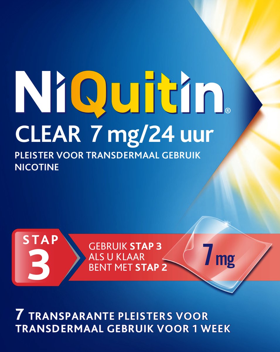 Goedkoopste NiQuitin Clear Pleisters 7 mg - Stap 3 - Stoppen met roken - 7 stuks