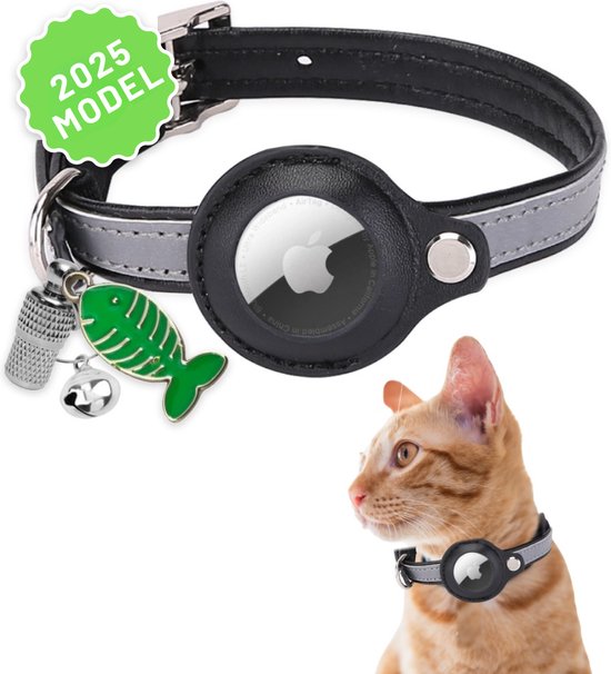 Petspace - AirTag halsband - Kattenhalsband AirTag - Kattenbandje - Geschikt voor Apple AirTag - Katten Accessoire - Reflecterend - Zwart