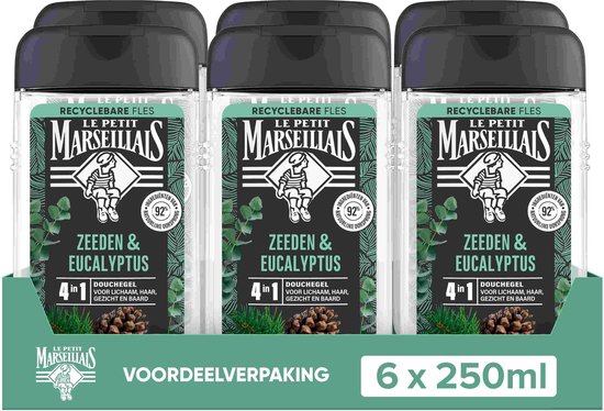 Le Petit Marseillais Refreshing Pin Maritime & Eucalyptus, Shower Gel , 250ml - Lot de 6