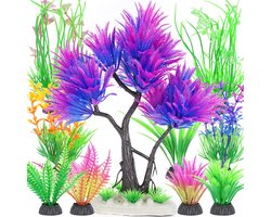 Aquarium Decoratie Kunstmatige Plastic Planten, Kleine Plastic Plant Nep Boom Decoratie Accessoires voor Aquarium Paars ,10 stuks,
