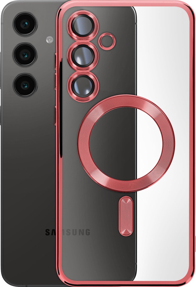 Avizar MagSafe hoesje Geschikt voor Samsung Galaxy S24 FE Siliconen chromen frame, Rood