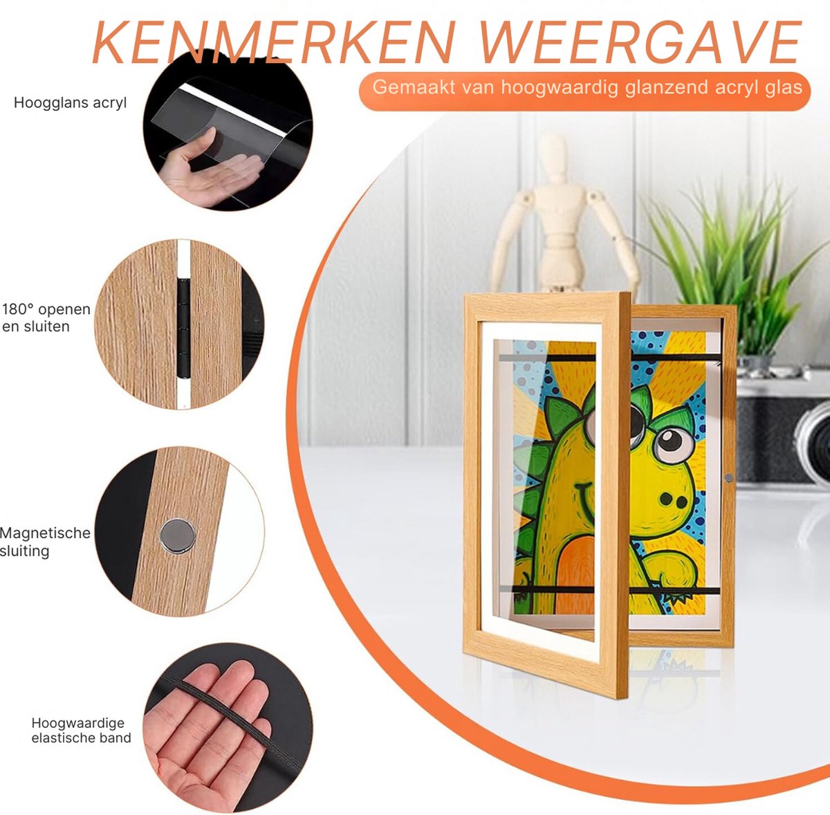 Wissellijst Kindertekening - Fotolijst - Luxe fotolijst voor kindertekeningen - Kunstlijst - Wissellijst – Tekeningen – A4 - 33 x 24,5 x 2,51 cm – Hout Kleur - Moederdag - Cadeau — cadeau in Wonen & Interieur - foto 2