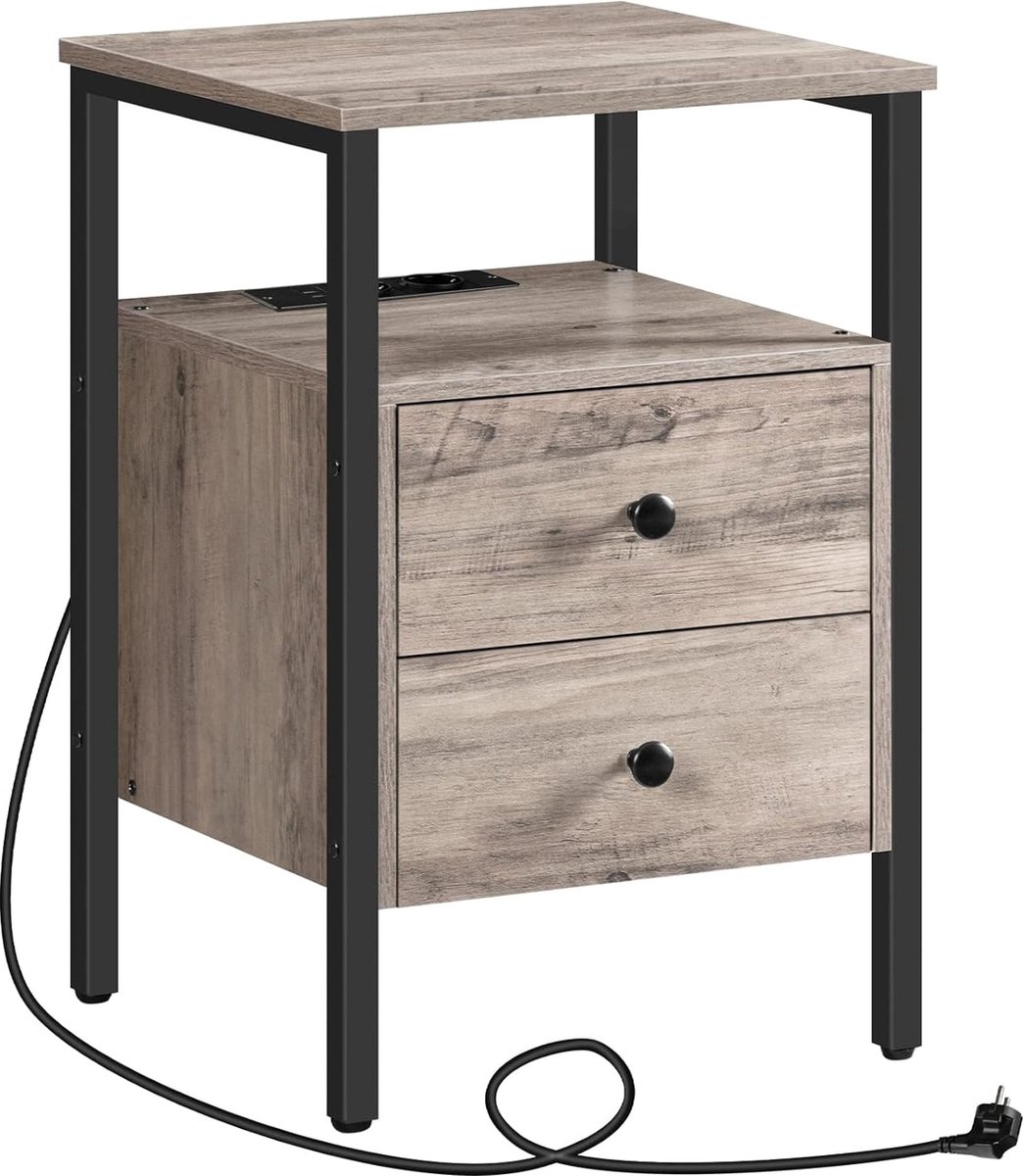 TRANKIELO® – Multifunctioneel Nachtkastje met USB-Poorten – Salontafel met Opbergruimte – Retro Bijzettafel voor Woonkamer en Slaapkamer