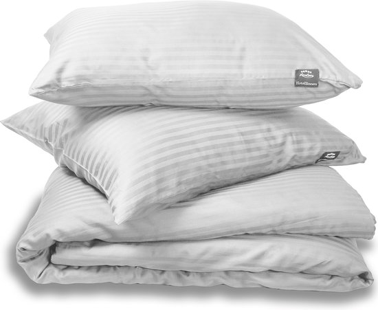 Housse de Couette Lin Hôtel - Satin de Katoen Wit 200x200/220 + 2 taies d'oreiller 60x70 cm - Broderie Parme Premium - Satin de Katoen - Housse de Couette Hotel