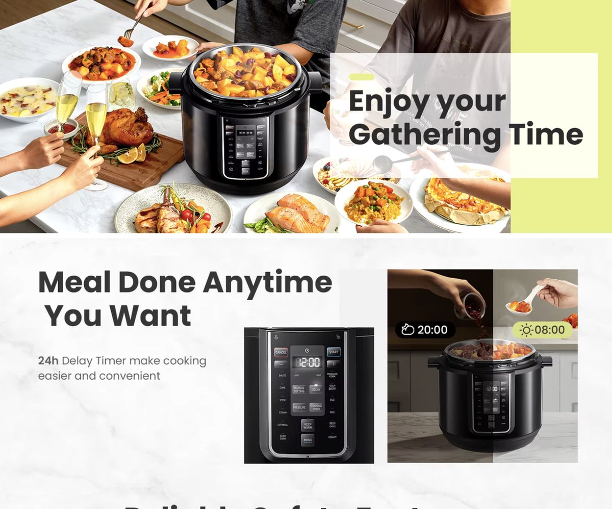 J&R Elektrische Snelkookpan - Snelkookpan - MultiCooker - Rijstkoker - Anti aanbak - 9 in 1 - 12 Standen - Zwart – foto 6