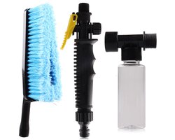 Somstyle Autowasborstel met Slangaansluiting - Inclusief Zeepdispenser - Velgenborstel - Borstel Voor Auto Wassen - Zwart / Blauw
