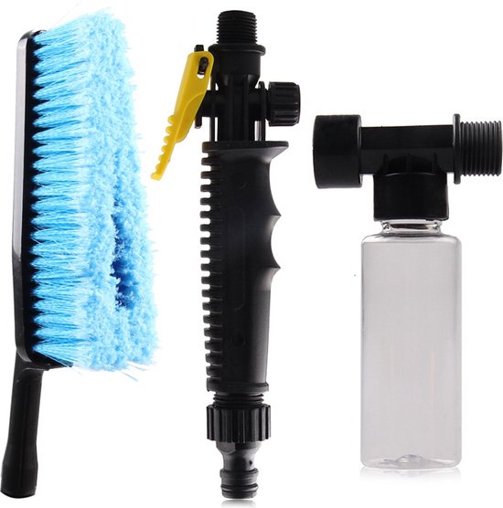 Somstyle Autowasborstel met Slangaansluiting - Inclusief Zeepdispenser - Velgenborstel - Borstel Voor Auto Wassen - Zwart / Blauw