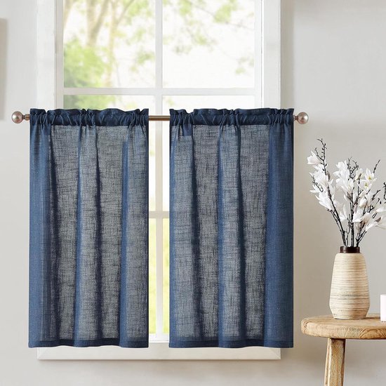 TOPICK Vitrage, linnenlook, bistrogordijn, set van 2, 60 x 90 cm, effen, korte keukengordijnen, weefsel, rooster, lichtdoorlatend, paar sjaals voor woonkamer, landhuis, kleine ramen, beige