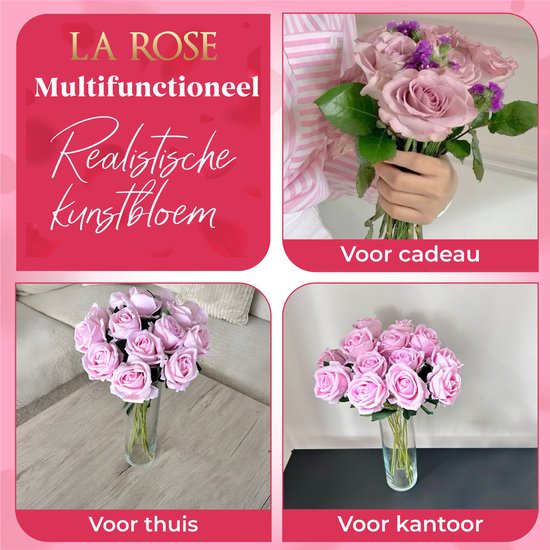 La Rose 15 pièces Fleurs artificielles pour Vases – Fausses fleurs en soie pour l'extérieur et les mariages – Bouquet de roses éternelles – Décoration de fleurs artificielles parfaite pour hôtels, salons, chambres, bureaux et fêtes de mariage – Rose