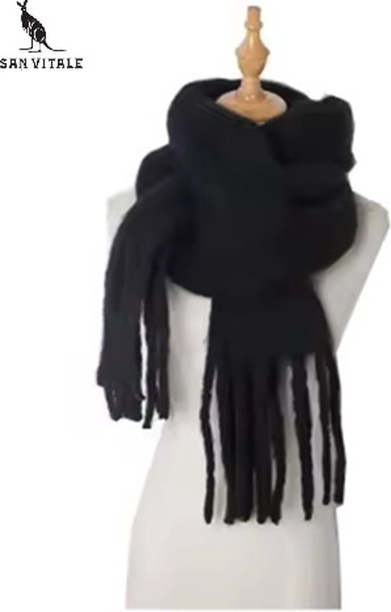 San Vitale® - 1.6 Winter Sjaal - Sjaal dames - Wol Mix - Omslagdoek - Zwart