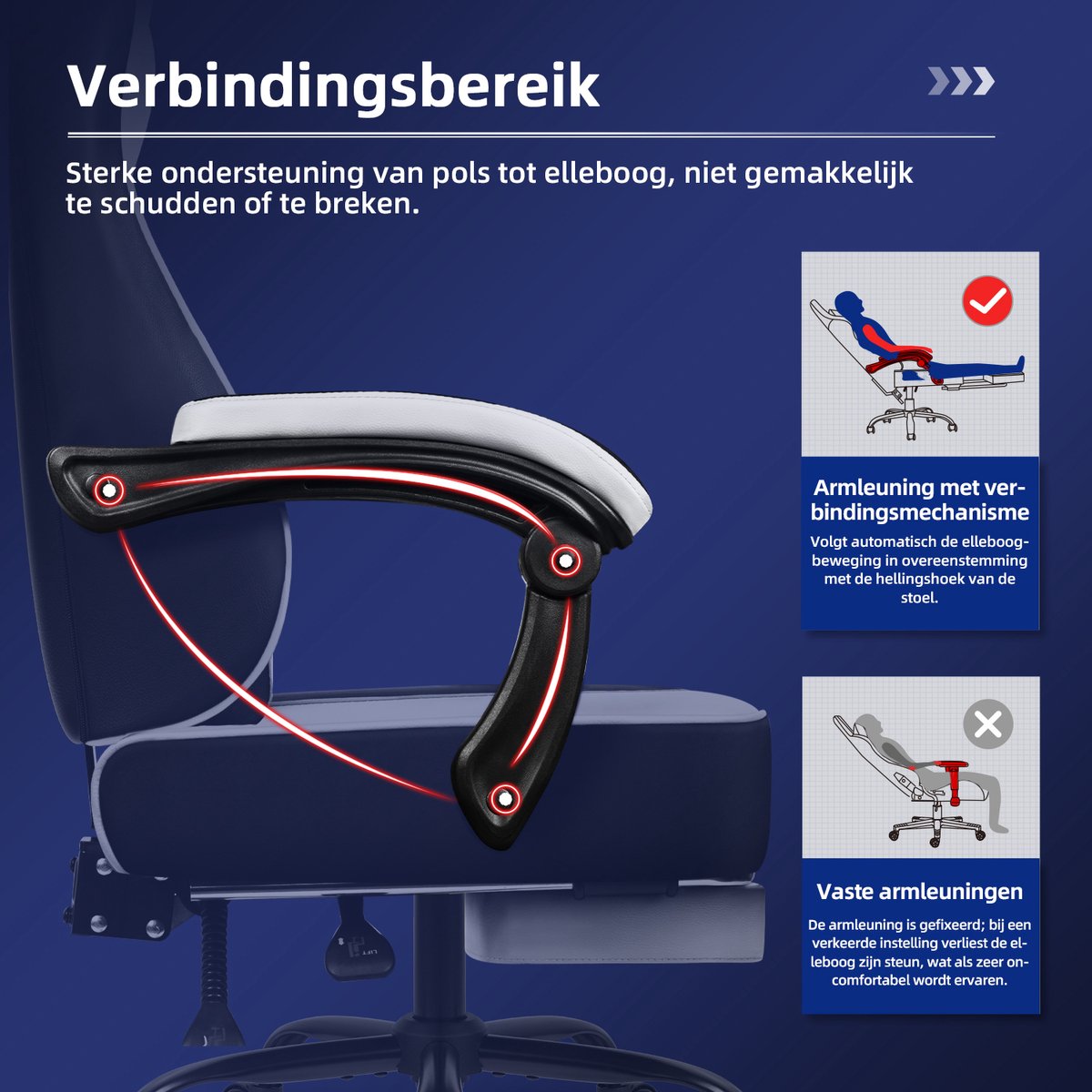 Afbeelding 3 van Hiaonyx Gaming Stoel - 170° Verstelbare Rugleuning - Gaming Stoel met inklapbare Voetsteun - racerstijl - Geïntegreerde Armleuningen - Maximale Belastbaarheid 150kg - Wit