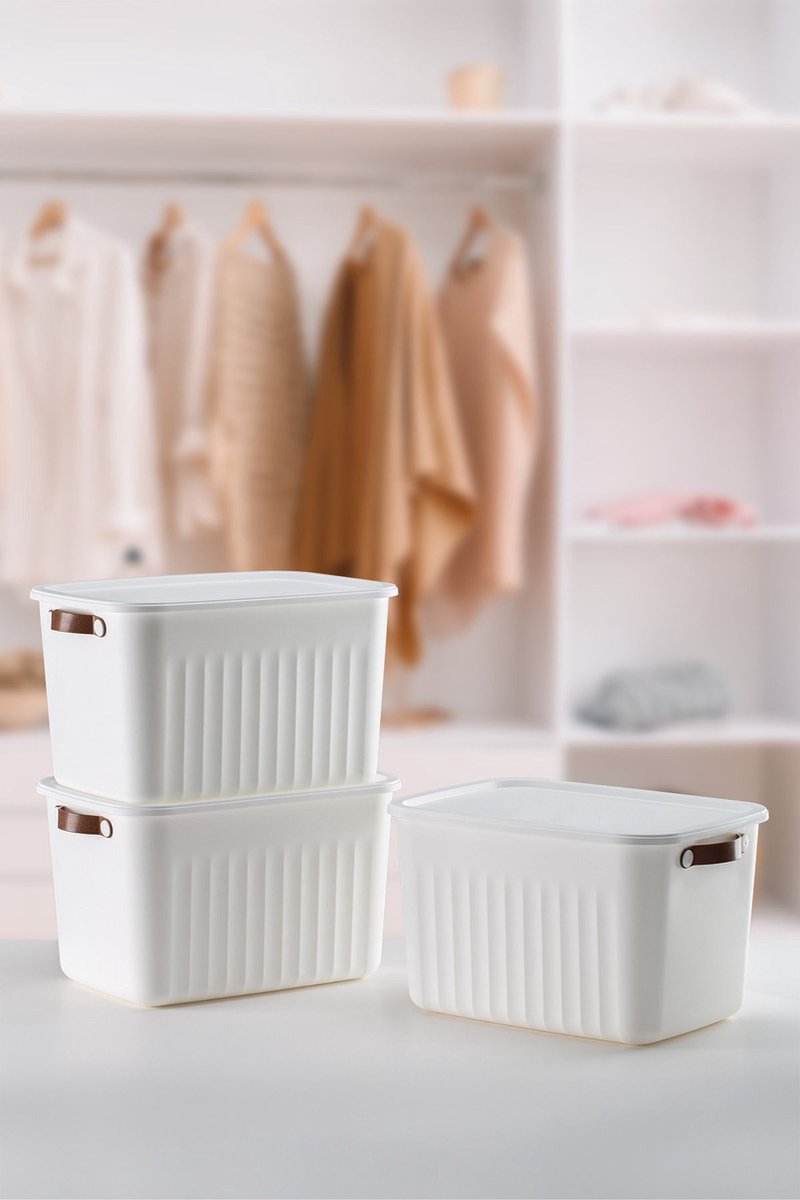 Tobeyz 15L BPA-vrije Opbergbox met Deksel – 3 Stuck-Veelzijdig, Stapelbaar en Nestelbaar – Perfect voor Badkamer, Keuken en Speelgoedopslag – Strak Wit Design
