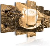 Schilderij - Coffee, Espresso, Cappuccino, Latte machiato ... - sepia , 5 luik