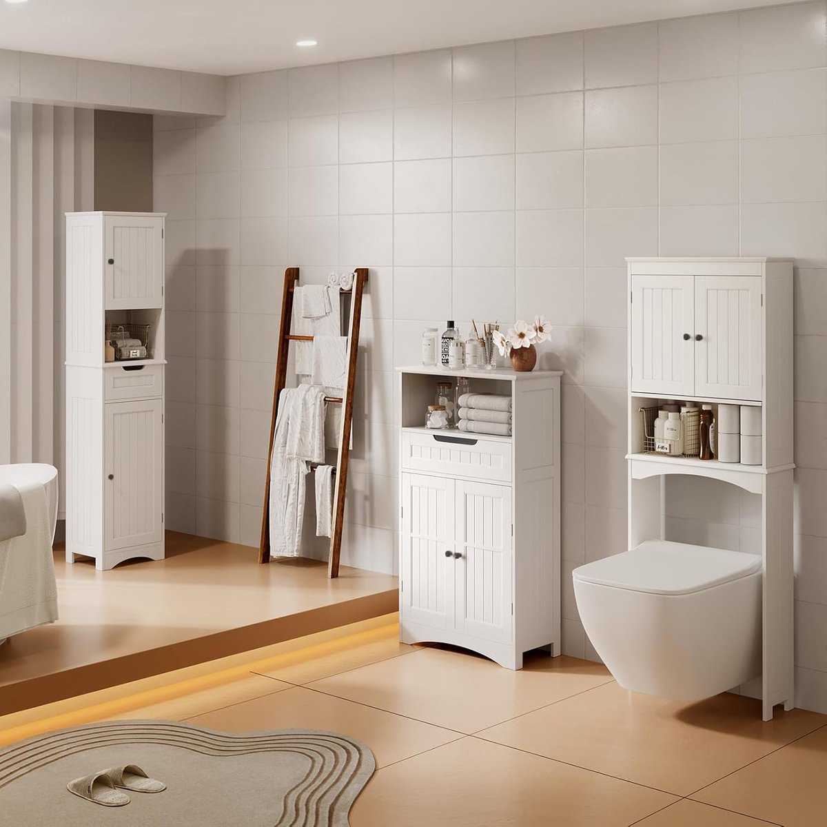 Armoire De Rangement étroite Pour Salle De Bain - 20x18x80 Cm - Brun Rustique - 2 étagères + Porte - Idéal Petits Espaces