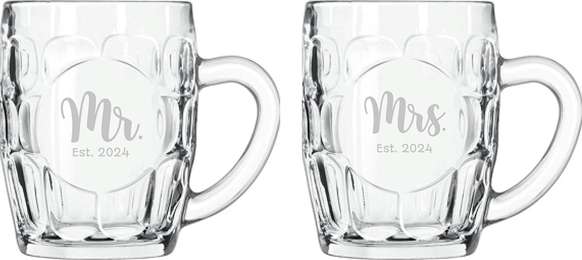 Gegraveerde set bierpullen 55cl Mr. Est. 2024 - Mrs. Est. 2024