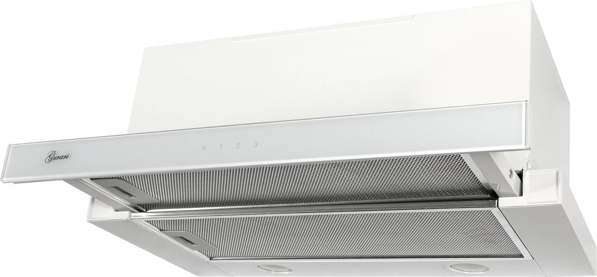 GURARI vlakschermkap GCH 117 Wh Prime Line+Slang, Afzuigkap 60 cm, wit glas, 1000m³/h, afstandsbediening