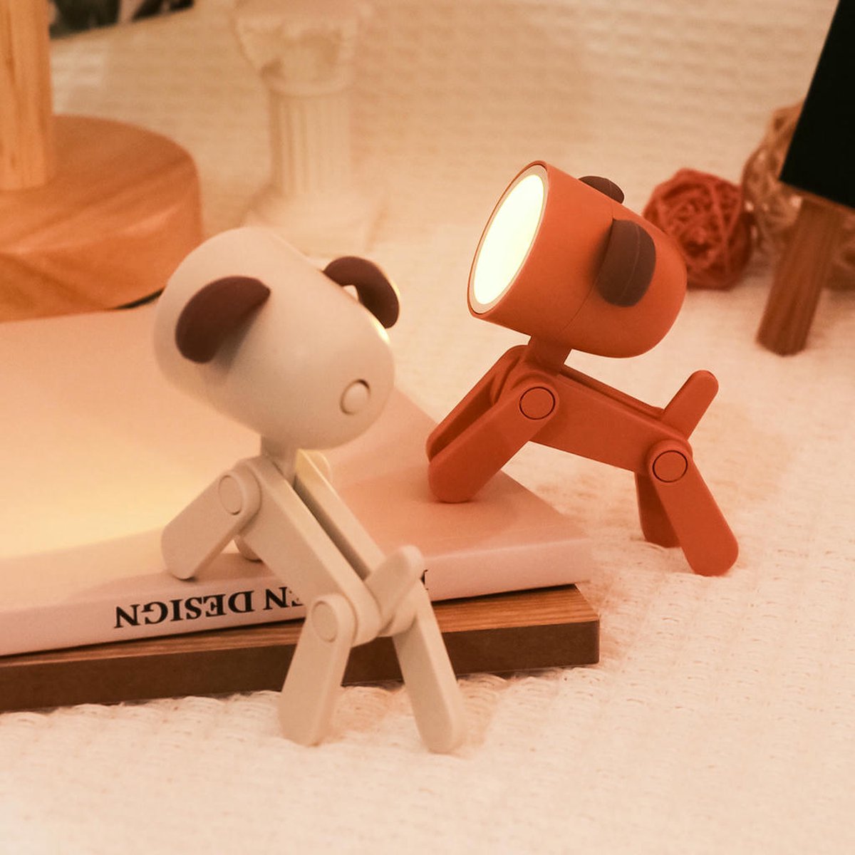 Winkee Mini Hond Lampje - 2 stuks - Wit + Bruin - verstelbare houding