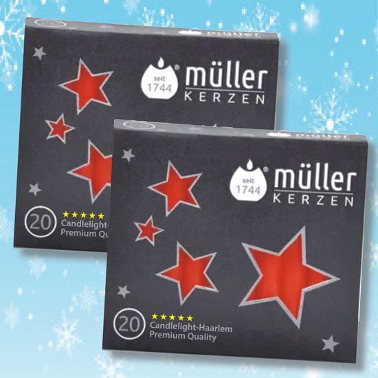 Kerstboomkaarsjes 97x13 mm. rood - 2 verpakkingen a 20 kaarsjes.