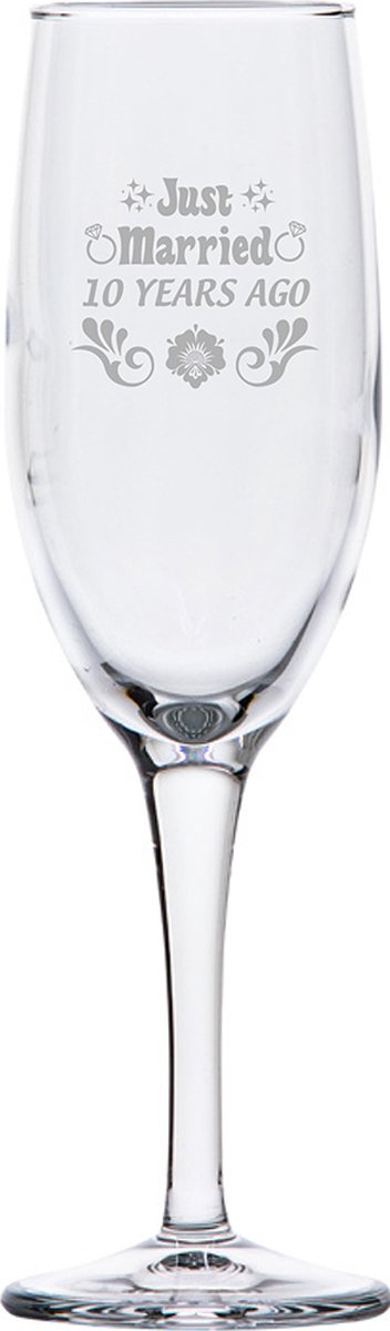 Gegraveerde Champagneglas 16,5cl Just Married 10 years ago