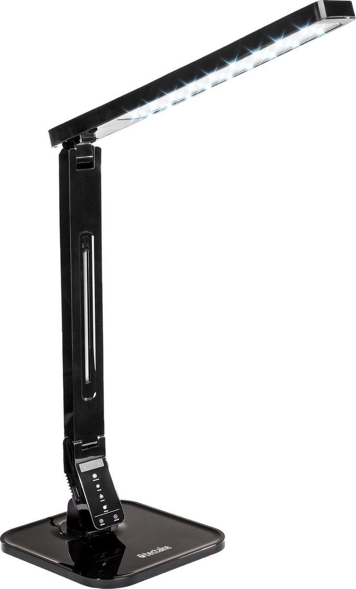 tectake® LED Bureaulamp - 14W - USB-Aansluiting voor Opladen van Tablets en Smartphones - Dimbaar - Timerfunctie - 4 Modusinstellingen - Zwart