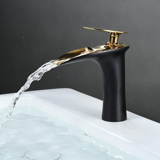 Robinet de lavabo Goodivery ® Robinets de salle de bain Robinet mitigeur de salle de bain Robinet de lavabo pour salle de bain Messing (Zwart et or) votre salle de bain, Messing