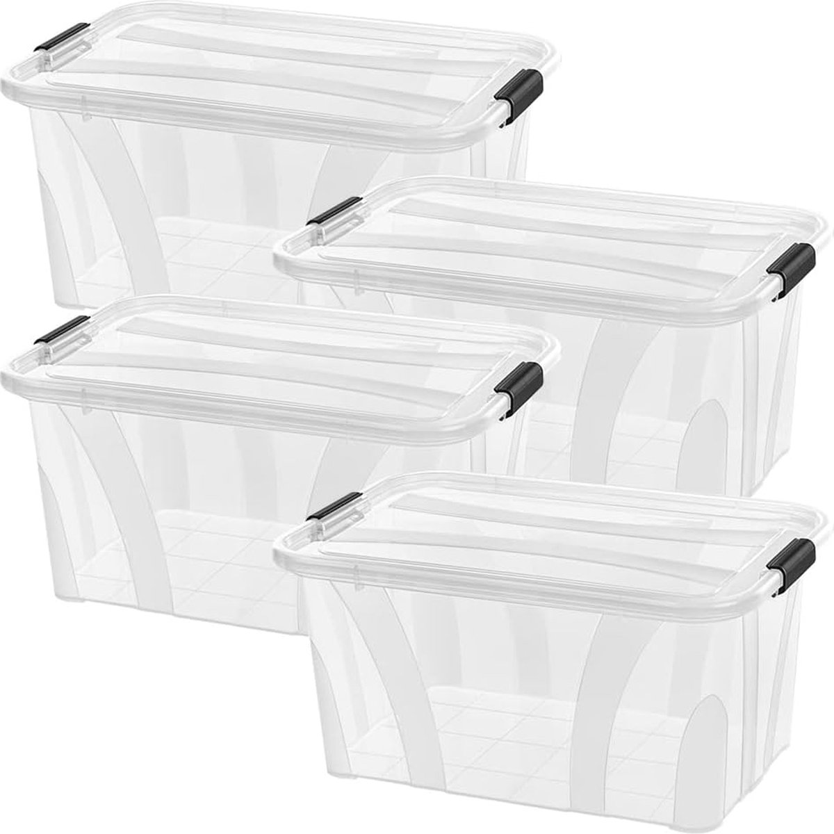 Goodivery ® Set van 4 Stevige Opslagboxen van 14 Liter met Doorkijkdeksel