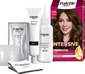 Palette Intensive haarverf set: doos met model, kleurcrème tube, ontwikkelemulsie fles, sachet masker, handschoenen en instructies.