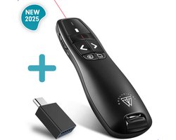 Draadloze Presenter - Presentatie klikker - Wireless Presenter - Powerpoint afstandsbediening - Laser Pointer - Inclusief USB-C Adapter & Opberghoes - Draadloos - USB - Zwart