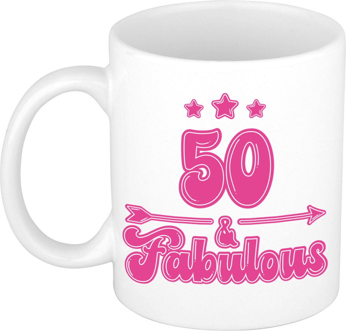 Bellatio Decorations Verjaardag cadeau mok 50 jaar - geweldig - roze - 300 ml - Keramiek - Sarah