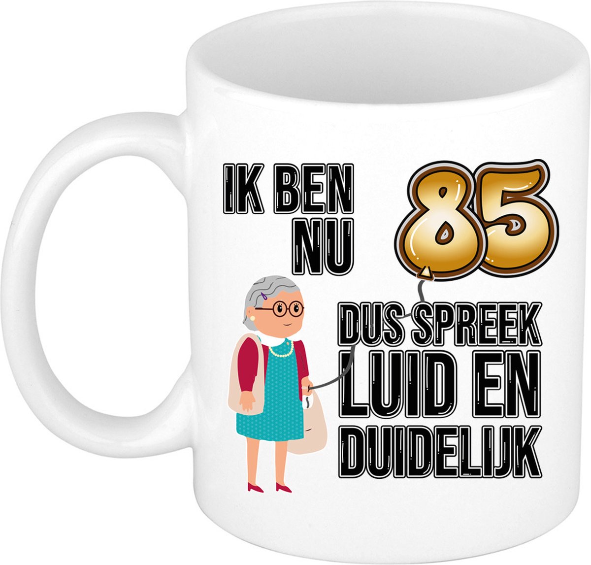 Bellatio Decorations Verjaardag cadeau mok 85 jaar - luid en duidelijk oma - bruin - 300 ml