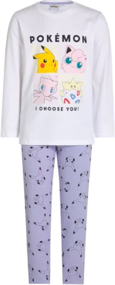pokemon pyjama - pokémon - kind - maat 116/122 - paars/wit - lange mouw - 100% katoen