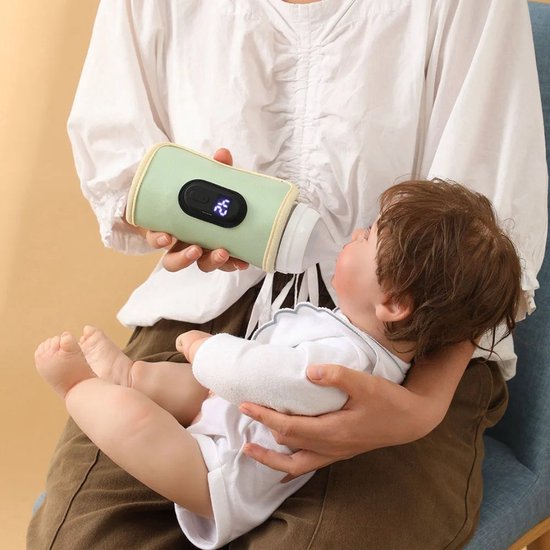 Flessenwarmer - Baby Verpleegfles Hoes - Verstelbare Flessenwarmer - Portable Bottle Warmer - USB - Green — afbeelding 2
