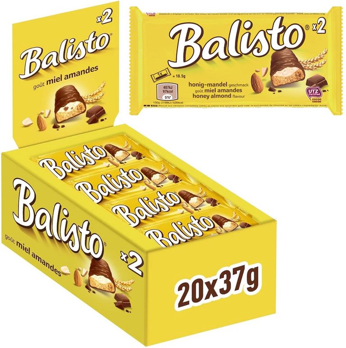 Balisto Honey Almond Chocoladereep - 20 x 2 stuks - honing en amandel - tussendoortje