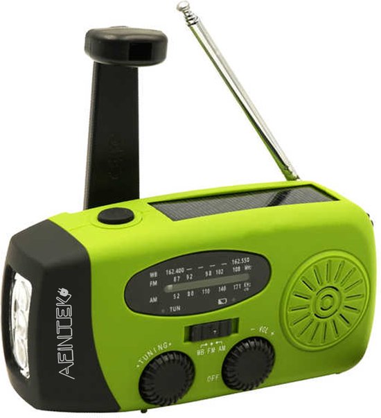 AFINTEK Noodradio Op Batterijen - Voor Rampen - Voor Camping - Powerbank - Solar - Groen