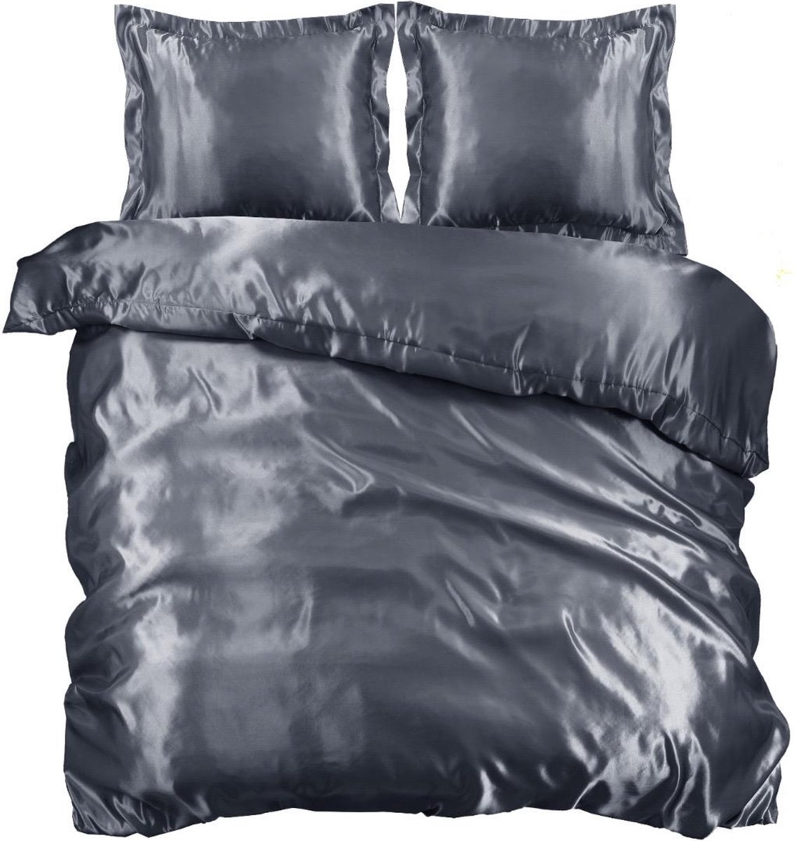 SweetSleeping Dekbedovertrek Satijn - Effen - 240 x 200/220cm + 2 kussenslopen 60x70cm - Antraciet - 100% Glanzend Satijn - Strijkvrij - Krimpvrij