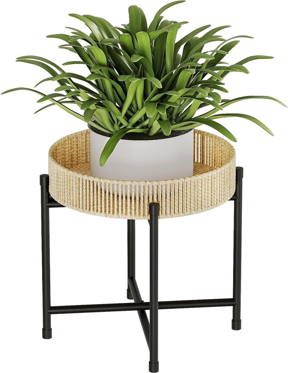 Handgeweven touw bloem plank - boho chique plantenstandaard - nesttafel voor kleine ruimtes - ronde rotan eindtafel - ronde salontafel voor stijlvolle bloemen displays
