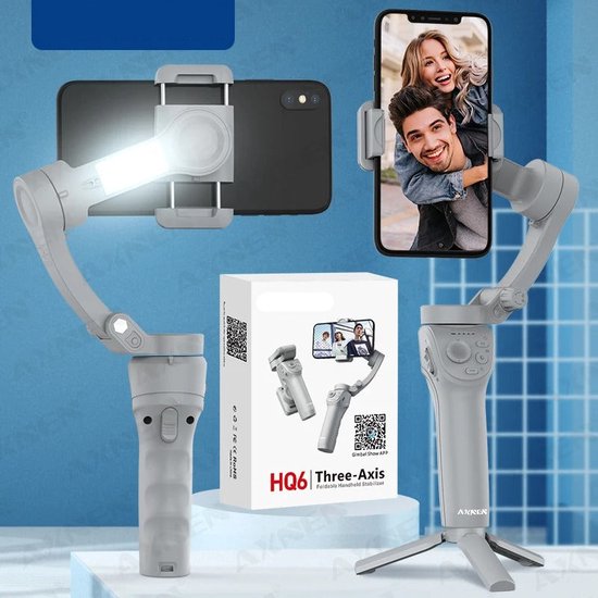 Gimbal Smartphone - Gimbal voor Smartphone & Camera - Handheld spiegelloos - 3-assig - Anti-Shake - Handheld Gimbal - Telefoonstabilisator - Opvouwbare houder Selfie-statief - Wit…