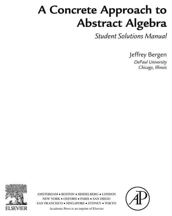 A Concrete Approach To Abstract Algebra,Student Solutions Ma ... - cover