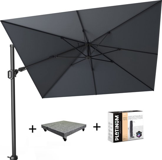Challenger T2 zweefparasol 300x300 cm antraciet met 90KG voet en hoes