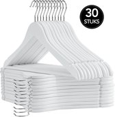 Infinity Goods 30 Houten Kledinghangers Wit - Kleerhanger - Inkeping en Broeklat - Metalen Haak - Volwassenen - 30 Stuks - Wit
