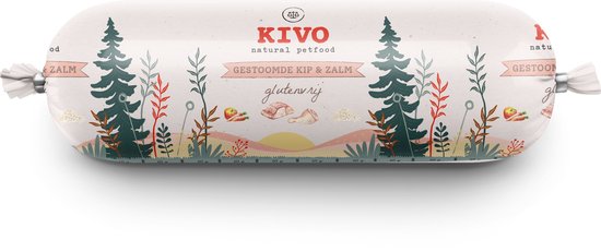 Kivo Petfood Houdbare Worst 12 x 600 gram Kip & Zalm - Zacht gestoomd vlees - Glutenvrij zonder andere fratsen