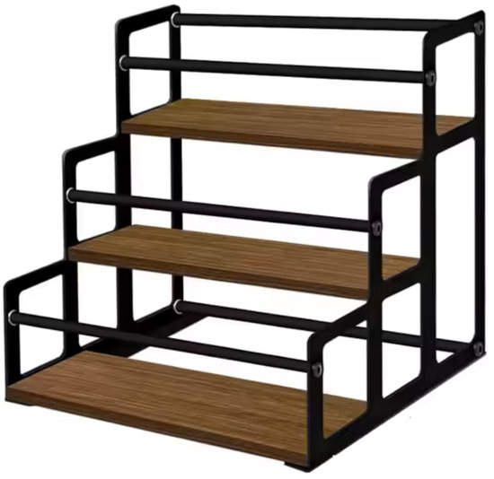 LuxaLiving Opbergrekken – Opbergrek Keuken – Koffiesiroop Plank Organizer – Opbergrek voor Koffiebar & Siroopflessen – 3 Verdiepingen voor 12 Flessen – Wijnrek & Kruidenrek voor Keukenwerkblad