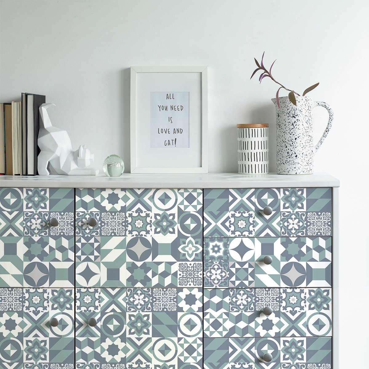 Ambiance Sticker Decoratieve meubelstickers - 60 authentieke meubelstickers met cementtegelmotief van Anaisah - 60 stickers van 20x20 cm Multi color