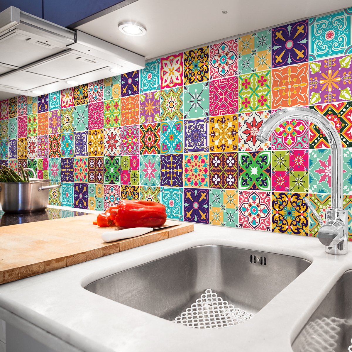 Ambiance Sticker Muurstickers - Zelfklevende tegelmuurstickers voor keuken en badkamer - 60 Cortona tegelstickers - 60 stickers 10x10cm Multi color